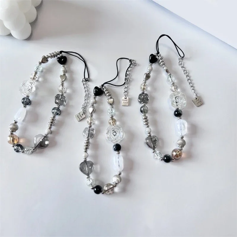 Элегантная цепочка для мобильного телефона с розовыми бусинами прочная подвеска