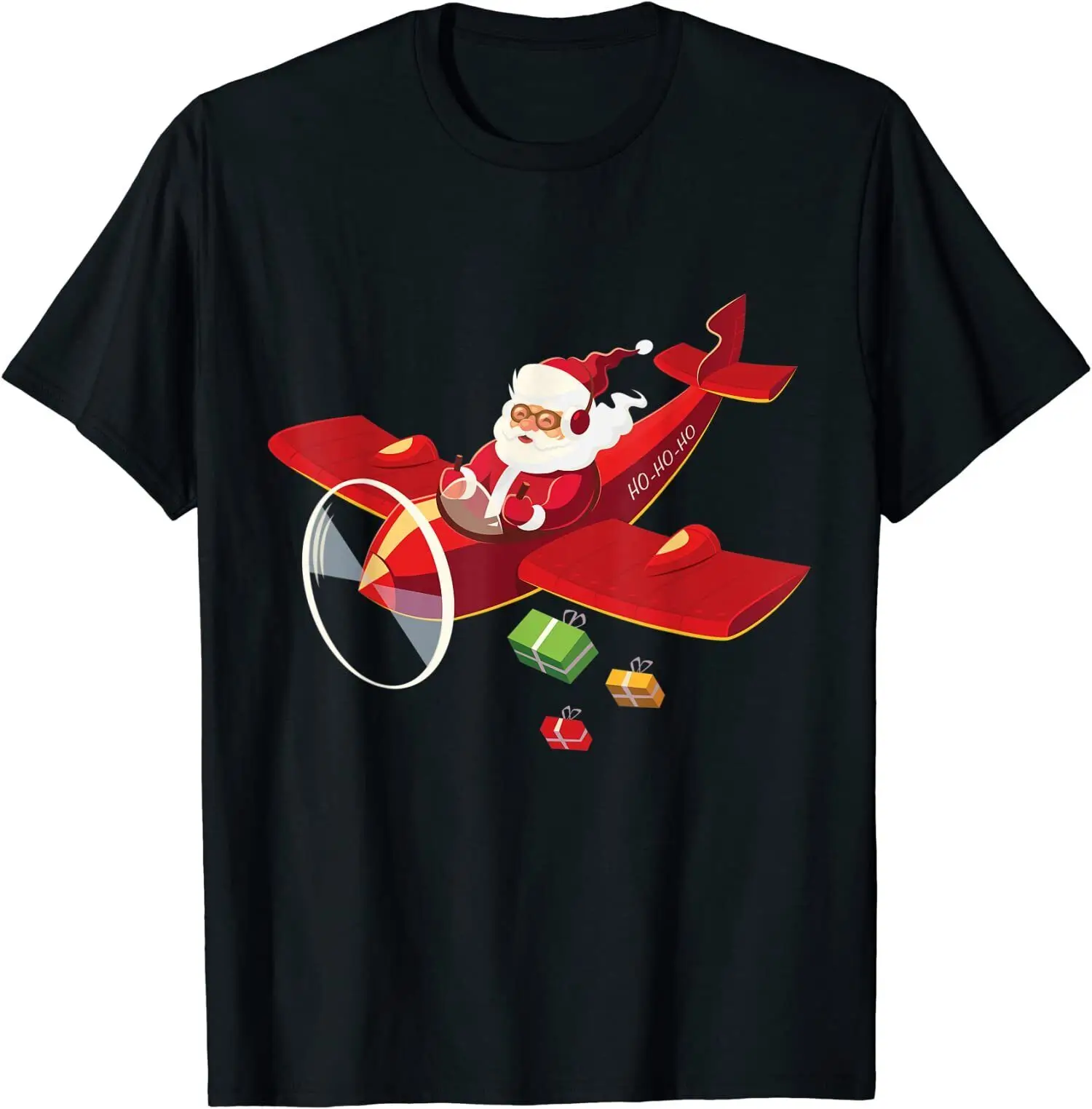 

Christmas Santa Pilot Flying Airplane Design Crewneck Cotton T Shirt Men Casual Short Sleeve Tees Tops Dropshipping