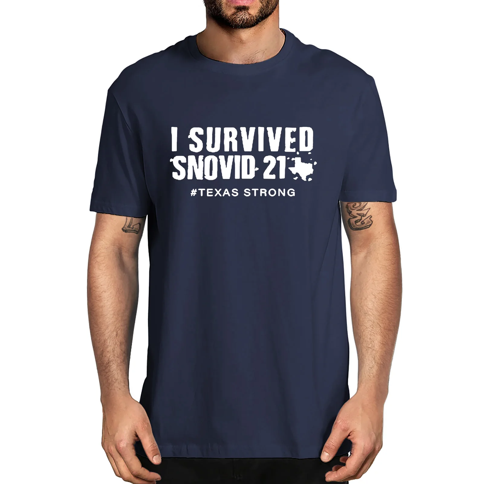 

Unisex New I Survived Snovid 2021 Texas Strong Texas Snowstorm Men's 100% Cotton T-Shirt Women Soft Top Tee