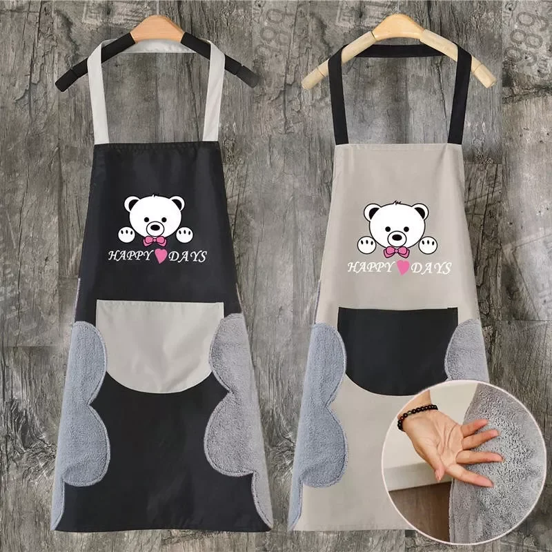 

towel apron waterproof stain home kitchen cooking waist Korean creative cute bear hanging neck towel apron oversleeve