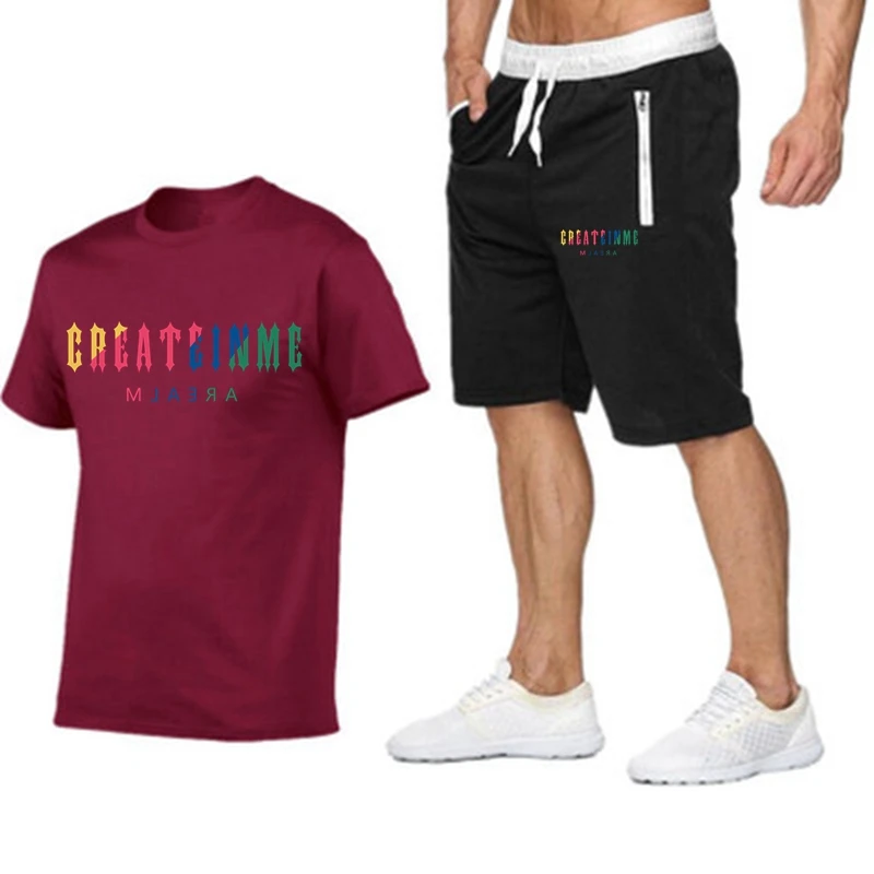 

2022 New Sports Suit Men's T-Shirt + Shorts Summer Jogging Pants Streetwear Harajuku Top Short Sleeve Suit