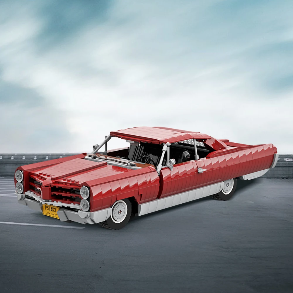 MOC Pontiac Bonneville 1966 темно-красные автомобильные кирпичи модель гоночный ретро