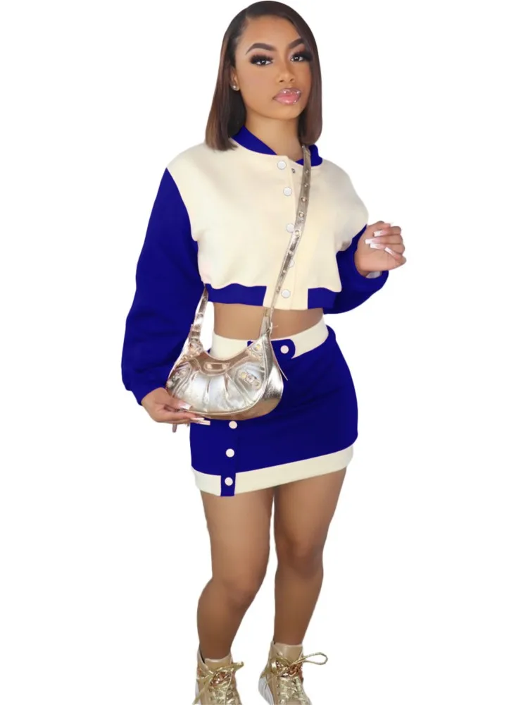 

African Skirts Sets Women Clothes Crop Tops And Short Skirt Suit Autumn New Patchwork Casual Sexy Fashion African Tracksuit Set