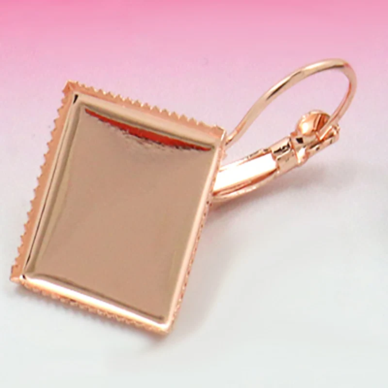 20pcs WHOLESALE Inner 15mm ANTIQUE BRONZE/Silver Plated Earring Hoop  Square Cameo Setting  Cabochon Tray for DIY Making