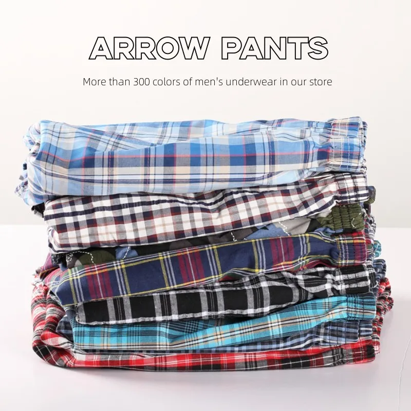 3pcs/lot Mens Underwear Men Boxers Shorts Casual Boxershorts Cotton Sleep Underpants Plaid Loose Arrow Panties Male Sexy Briefs