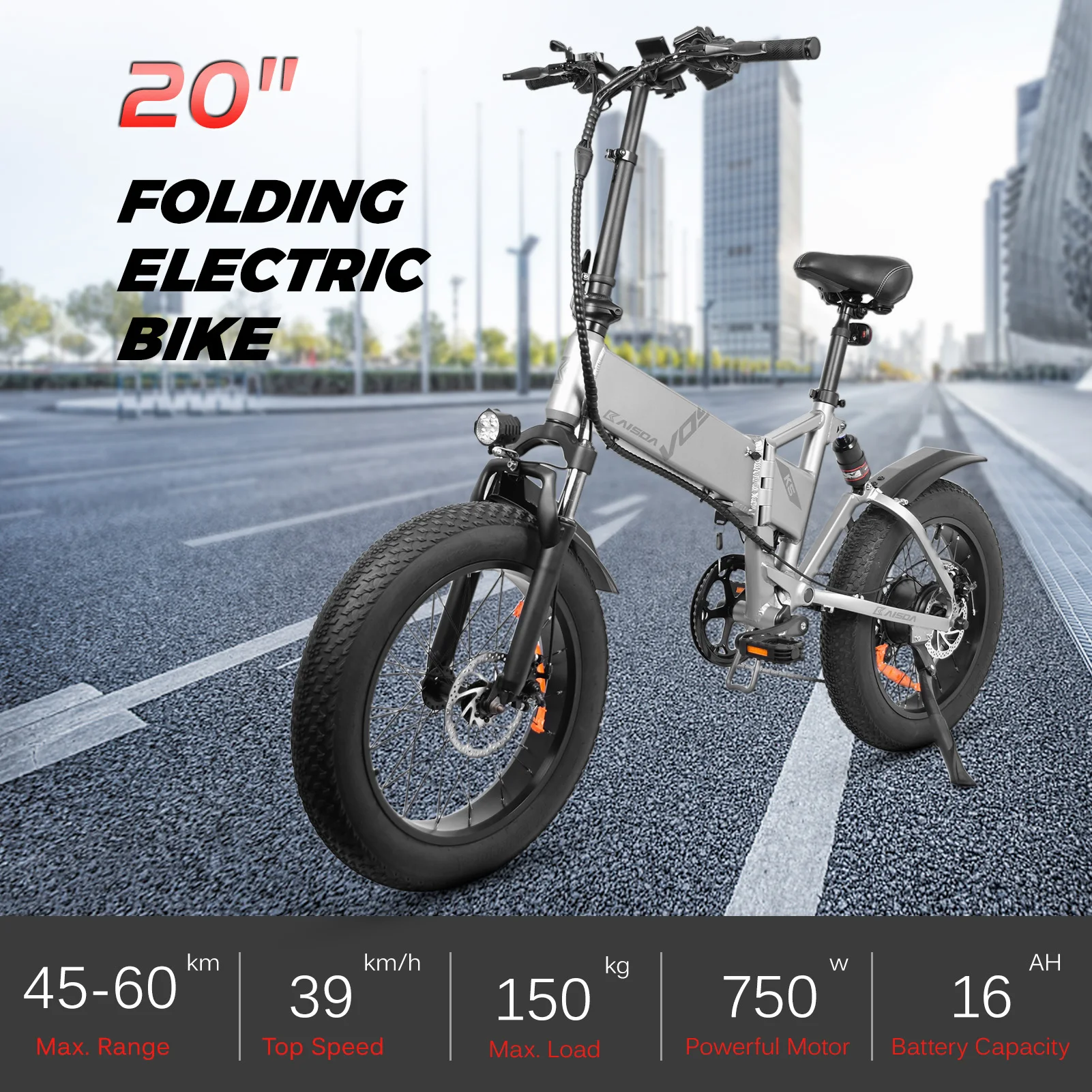 20'' Electric Bike 750W Folding E-Bike with Electric Pump Colorful LCD Display with 7-Speed Commuter E Mountain Bicycle