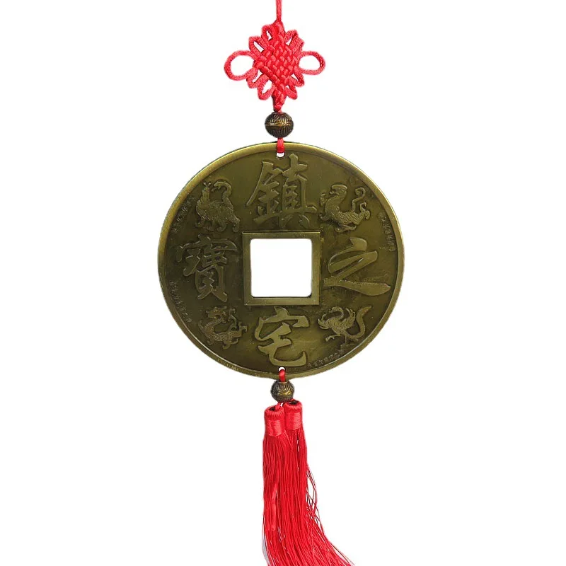 

Китайские украшения с узлом, медные монеты, фэн-шуй, большое сокровище, китайская подвеска, удача для домашнего декора, наличные, коллекционные подарки