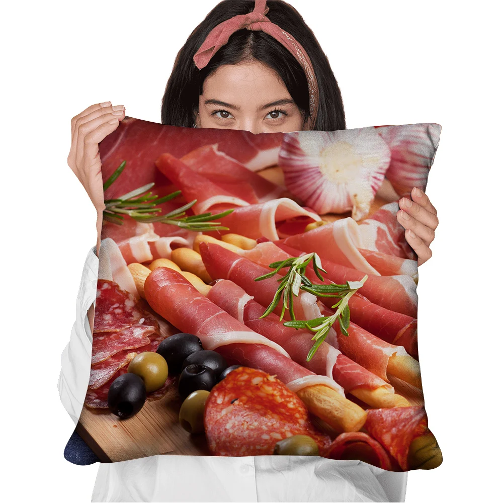 

CLOOCL Food Sliced Meat Pillow Case 3D Graphic Barbecue Grilled Sausages Polyester Pillowcase Funny Throw Pillow Cover Cushion