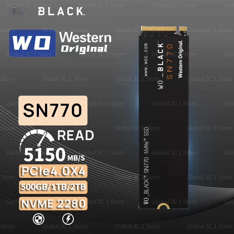 

Western Original SN770 2TB 1TB Black 5150MB/S NVMe M.2 SSD PCIe 4.0 2280 SSD for Gaming Laptop Computer Mini PC Notebook