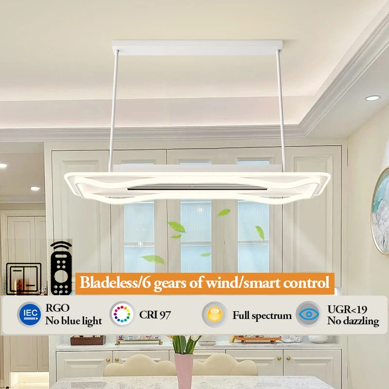 

Modern Full Spectrum Bladeless Fan Lamps Dimmable With Remote Control For Dining Room Bedroom Indoor Lighting Home Decor Lustres