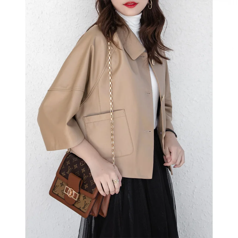 

2023Leather jacket,High Quality Genuine Leather Jackets Women Spring Autumn Real Sheepskin Coat Female Simple Women's Coats Casa