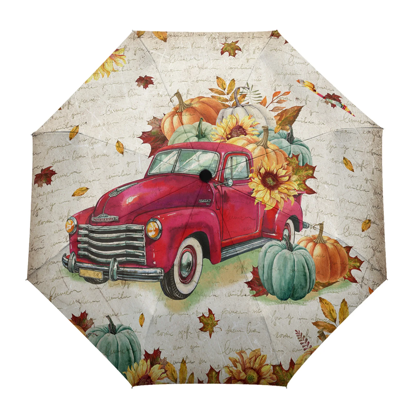 

Thanksgiving Pumpkin Maple Leaf Truck Parasol Umbrella for Outdoor Automatic Eight Strands Rain Umbrella Adults Shade Umbrellas