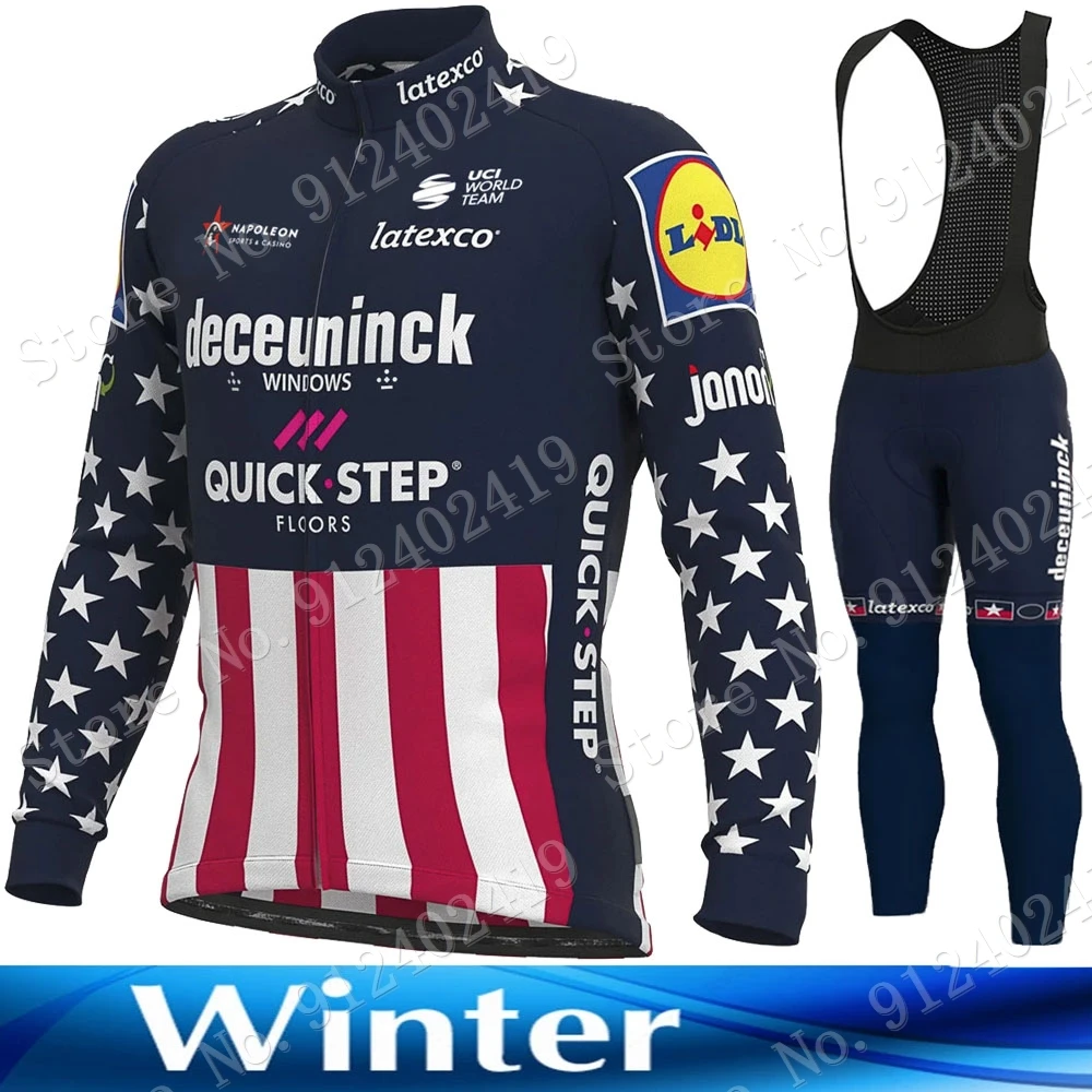 

Suit Quick Step USA Team 2021 Cycling Jersey Set Mens Winter Cycling Clothing Long Sleeve MTB Bike Road Pants Maillot Culotte