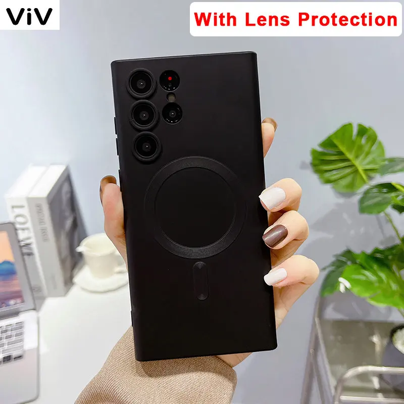 

Magsafe Soft Phone Case For Samsung Galaxy S23 S22 S21 Ultra Plus 5G Magnetic Wireless Charge Camera Protection Lens Full Cover