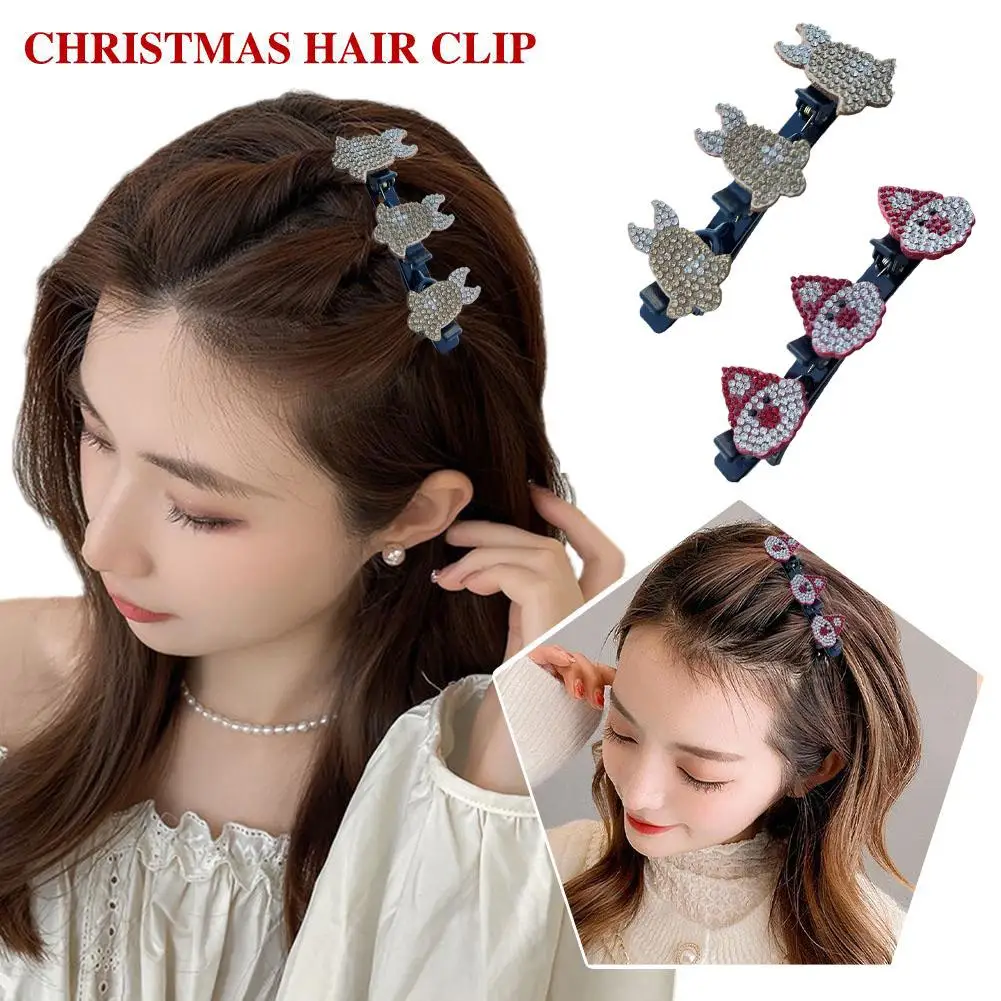 

Christmas Crystal Braided Hair Clips Santa Claus Rhinestones Side Clip Korean Braid Hair Barrettes Bangs Accessories Hairpi P5y5