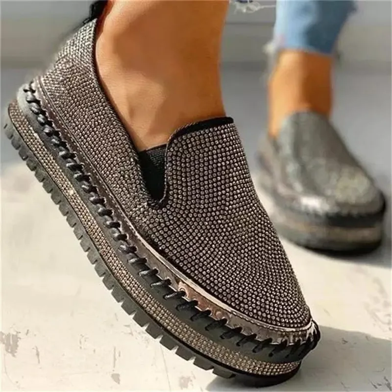 Women Flat Sneakers Casual Female Lace Up Bling Platform 2023 Comfortable Plus Size Vulcanized Shoes Zapatillas Mujer