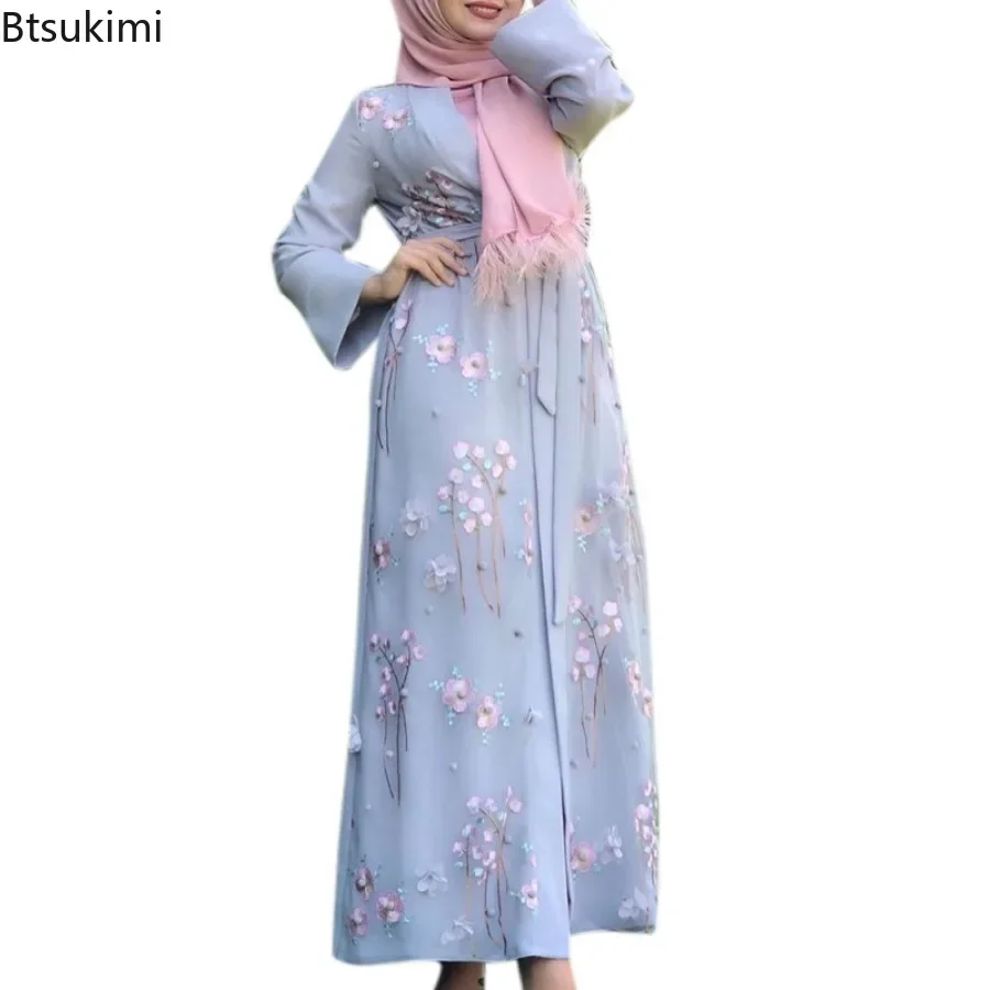 Рамадан Ид женский мусульманский цветочный кардиган с вышивкой длинное платье