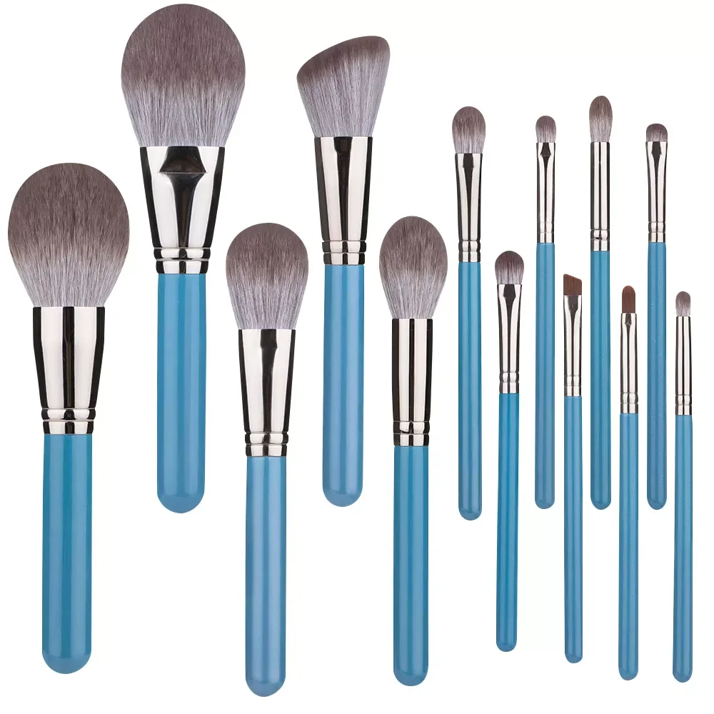 

NEW 13pcs Makeup Brush Foundation Blending Blush Concealer Eyeshadow Lip Synthetic Fiber Bristles Wooden Handle Blue Makeup Tool