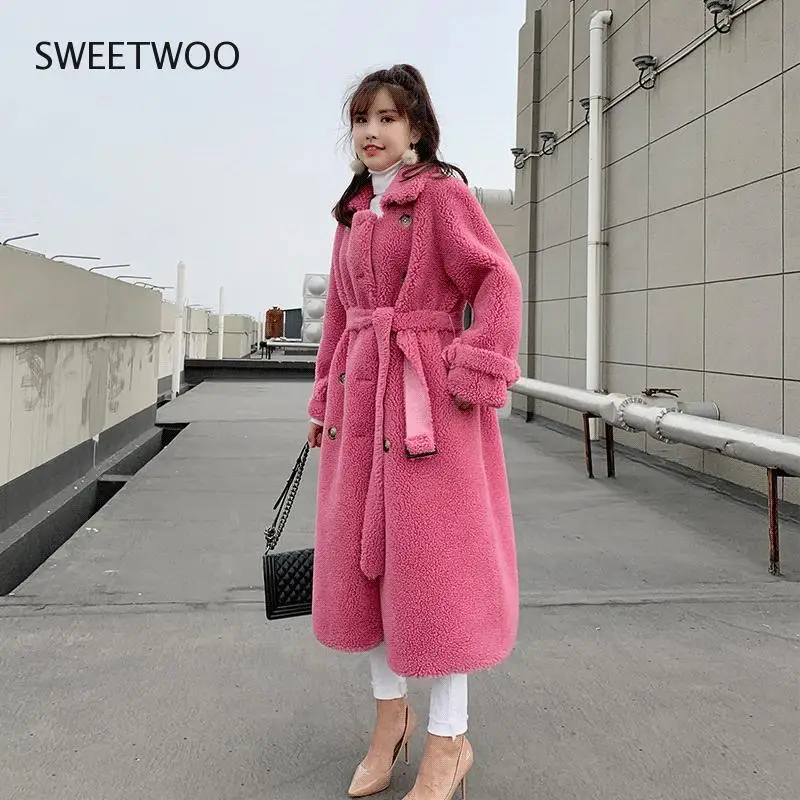 2022 Winter New Women Real Sheep Shearing Fur Jacket Outwear Female Natural Sheepskin Fur Wool Loose Streetwear Long Coat Tide