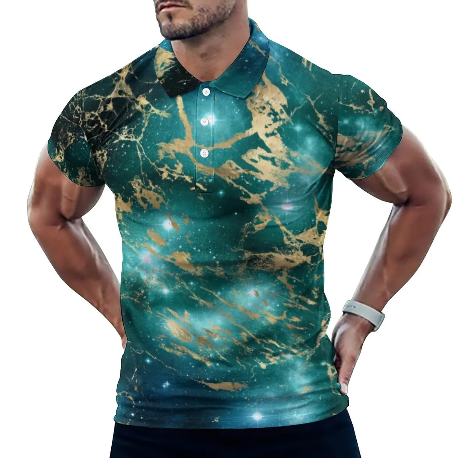 

Рубашка-поло мужская оверсайз с принтом в виде звездной ночи