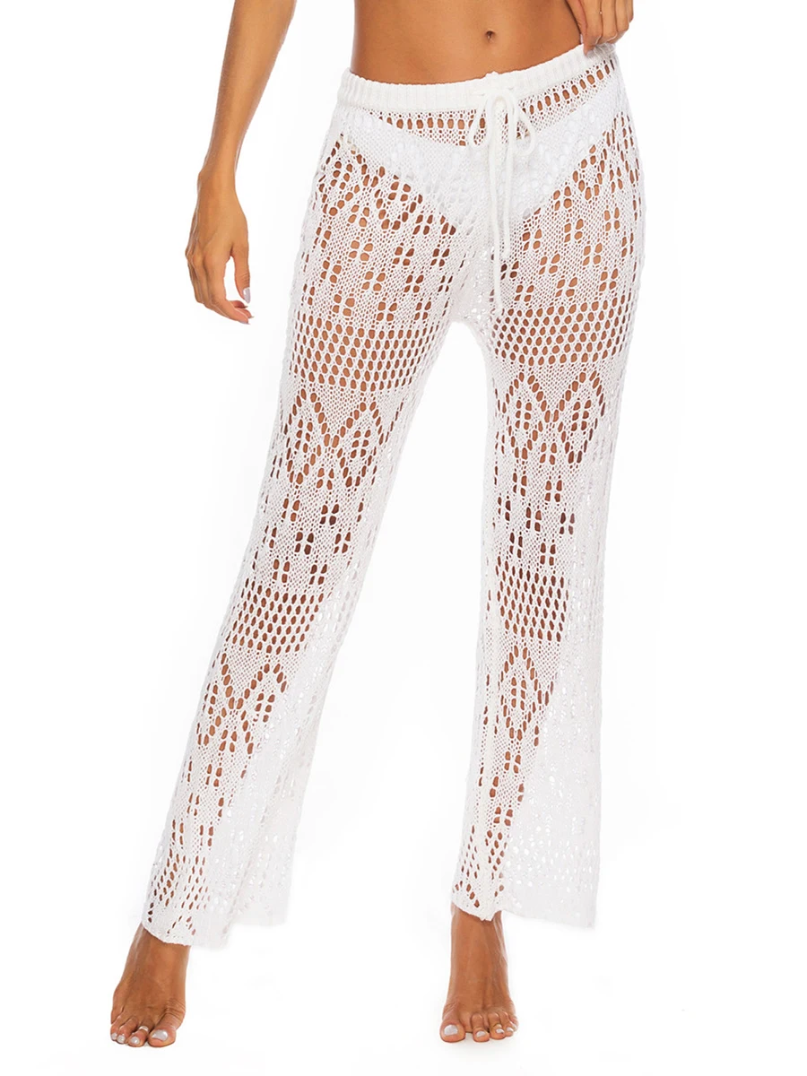 Stylish Mesh Crochet Beach Pants for Women - Sexy Hollow Out Swimsuit Cover Up Pants Perfect for Summer Getaways