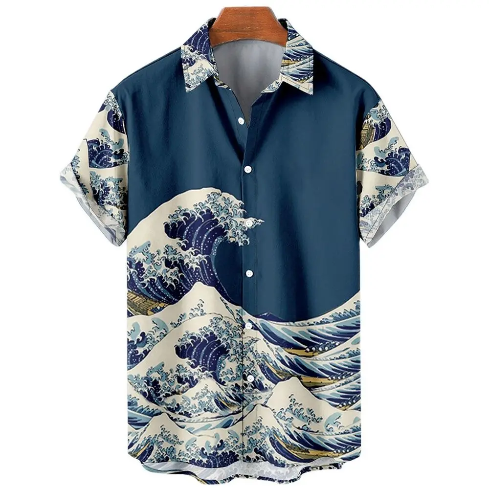 2022 Luxury Retro Ocean Wave Shirts Men 3d Printing Men's Hawaiian Shirts Casual Fashion Summer Short Sleeves Lapel Loose Tops