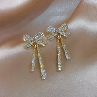 bow and zircon earrings simple 925 silver needle stud eardrop christmas gift for girls fashion jewelry accessories