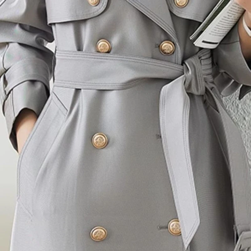 Бутиковый серый плащ женский длинный топ осень 2024 новые темпераментные куртки