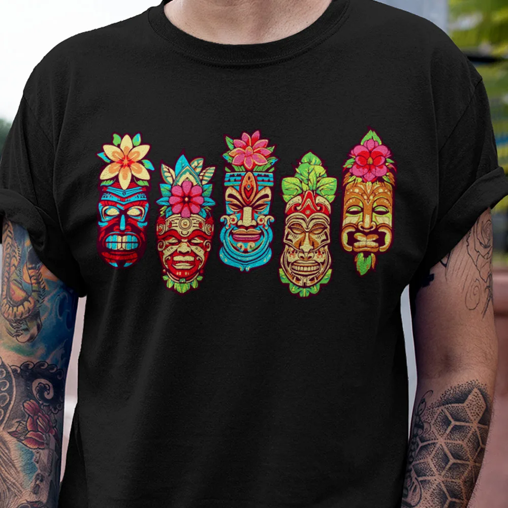 Гавайская маска Тики футболка винтажная Этническая Мужская хлопковая с