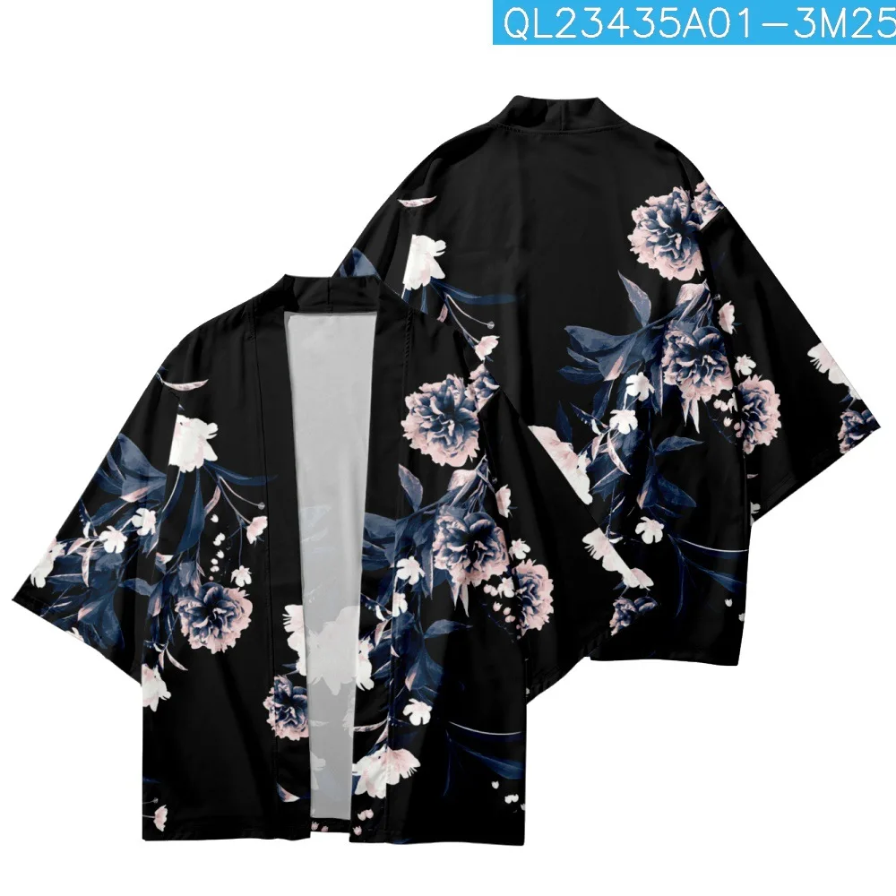 Flower Printed Men Women Japanese Kimono Beach Shorts Cardigan Yukata Cosplay Haori Harajuku