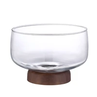glass fruit bowl with acacia wood base mixing bowl for salad coffee table ornaments snacks candy dried snacks bowl free shipping