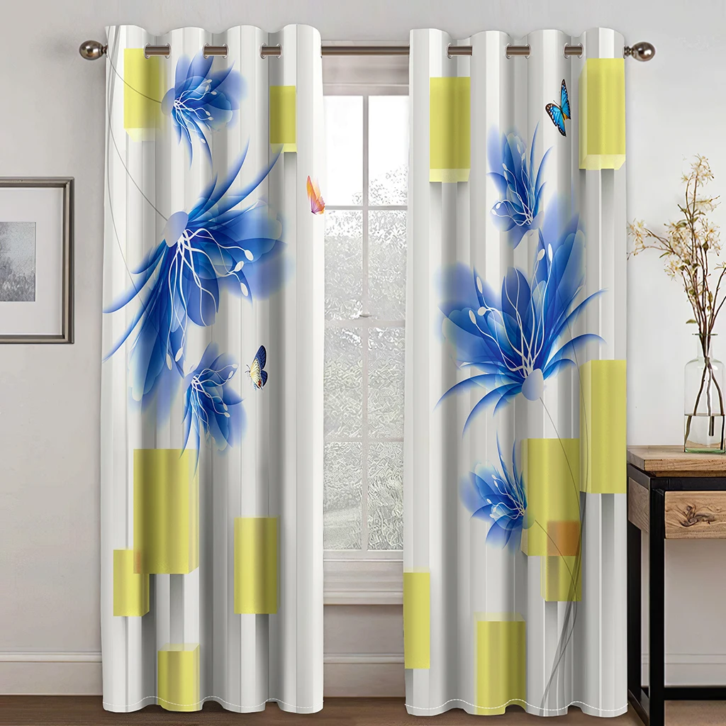

3D Spring Butterflies Fly Blue-purple Flowers Curtain Set, Suitable for Sitting Room Curtains In The Living Room and Bedroom