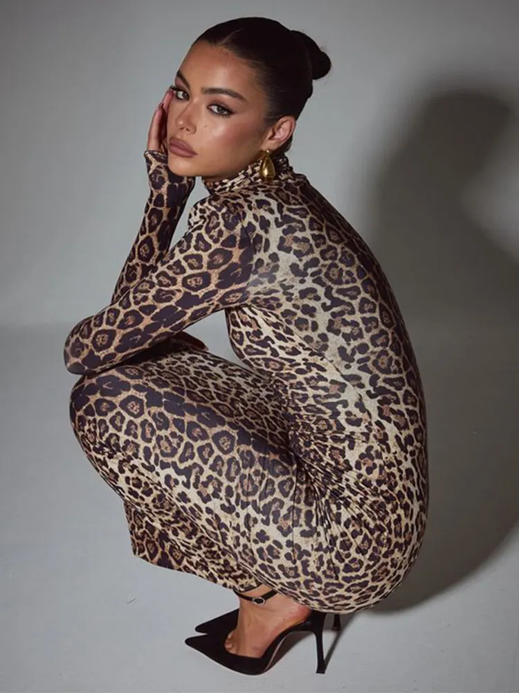 GACVGA сексуальное платье макси с леопардовым принтом и длинными рукавами для