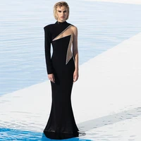 sexy evening dress long sleeve illusion beading womens evening gown 2022 mermaid high collar modern black formal party dresses