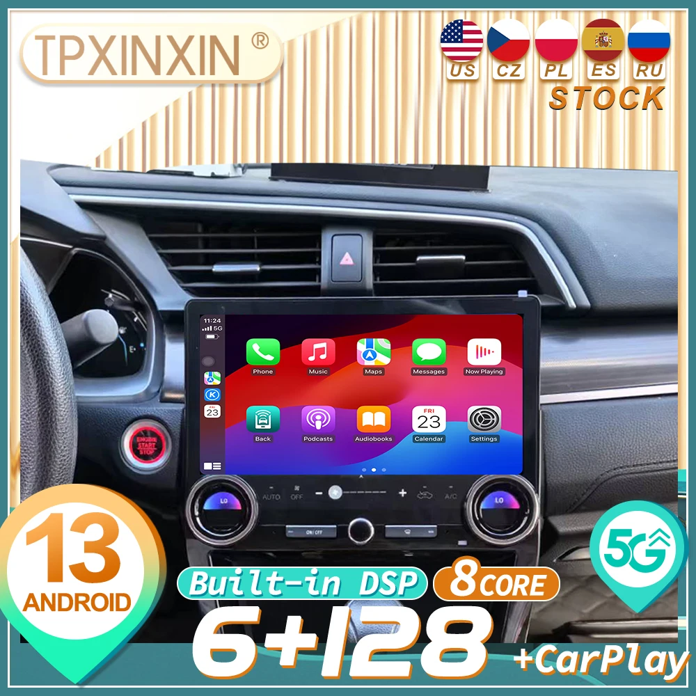 Для Honda Civic 2016 2017 2018 2019 2020 2021 Android Авто Радио Автомобильный Мультимедийный