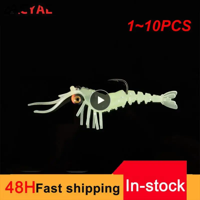 

1~10PCS Luminous Glow Shrimp Lure Artificial Bait Soft Fishing Lures Saltwater Freshwater Bass Lure Grub Worms Lure