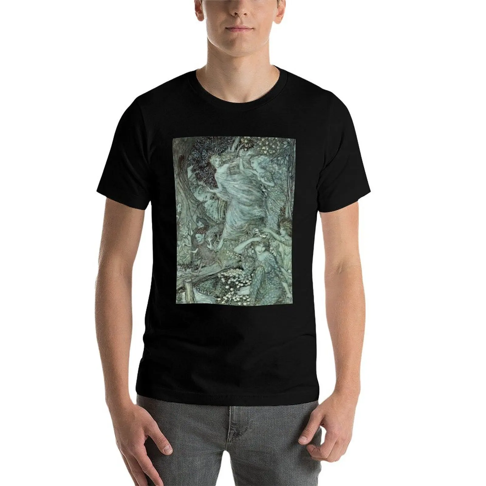Фото Футболка Arthur Rackham- Wood Nymphs, мужская футболка, хлопковые забавные футболки для мужчин, дизайнерская футболка №3