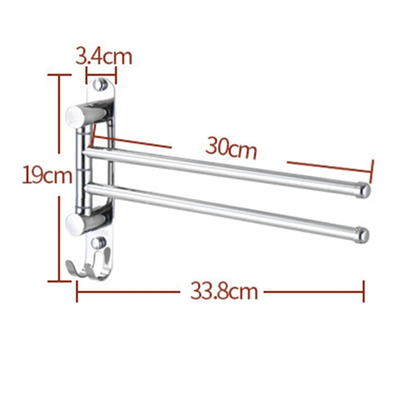 Поворотная вешалка для полотенец из нержавеющей стали с 2 ручками ванной комнаты