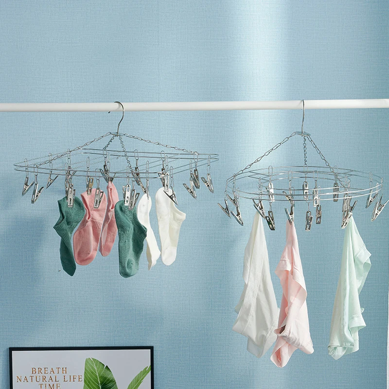 

Multifunctional Stainless Steel Drying Hanger Round Square Plum Shape Drying Shelf Sock Underwear Outdoor Rack Hanger Towel Clip