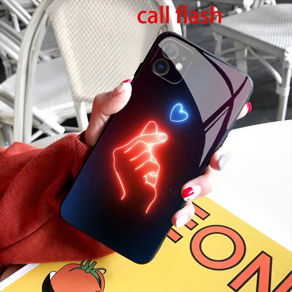 

Gesture love crown LED Breath 7 color Glass phone Case For IPhone 14 13 12 11 Pro Max XR X XS Max cover
