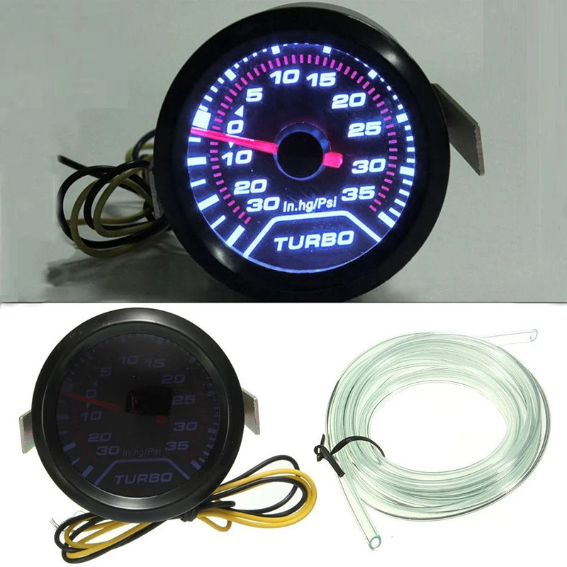 

52mm 2'' Blue LED Car Turbo Boost Meter Gauge Smoke Tint Face 35 PSI 12V Clear And Bright LED Display During The Night.