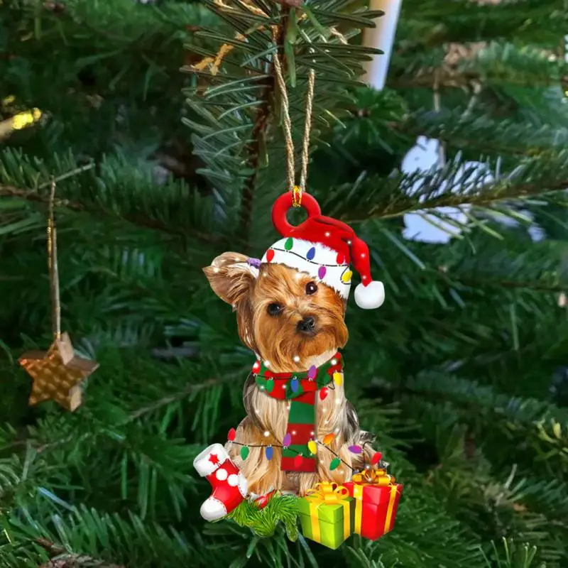 Christmas Pendant Wooden Dog Drop Decoration Christmas Tree Puppy Pendants New Year Festive Party Supplies Room Home Ornament
