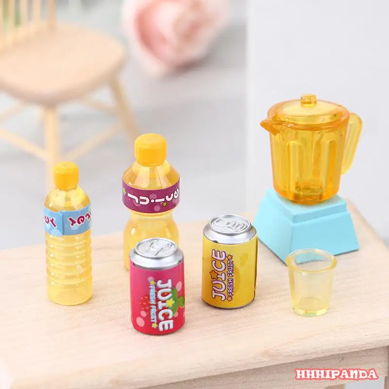 

6Pcs/Set 1:12 Dollhouse Miniature Juicer Drink Bottle Cup Kitchen Kitchenware Pretend Doll House Food Kitchen Toy Accessories