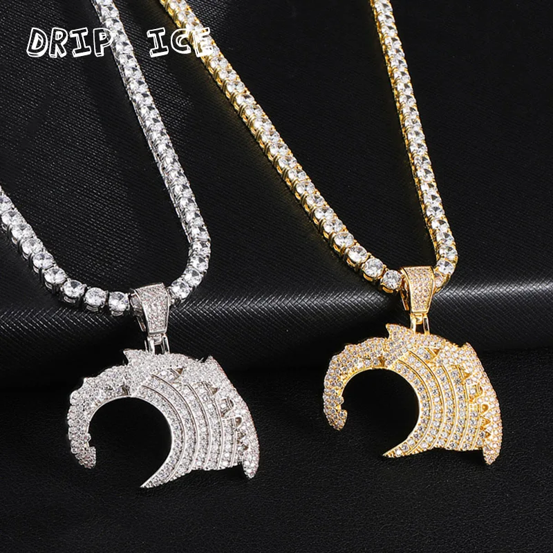 

Цепочка с кулоном в форме волны для мужчин, украшение в стиле хип-хоп, полный кубический циркон, бижутерия, Прямая поставка