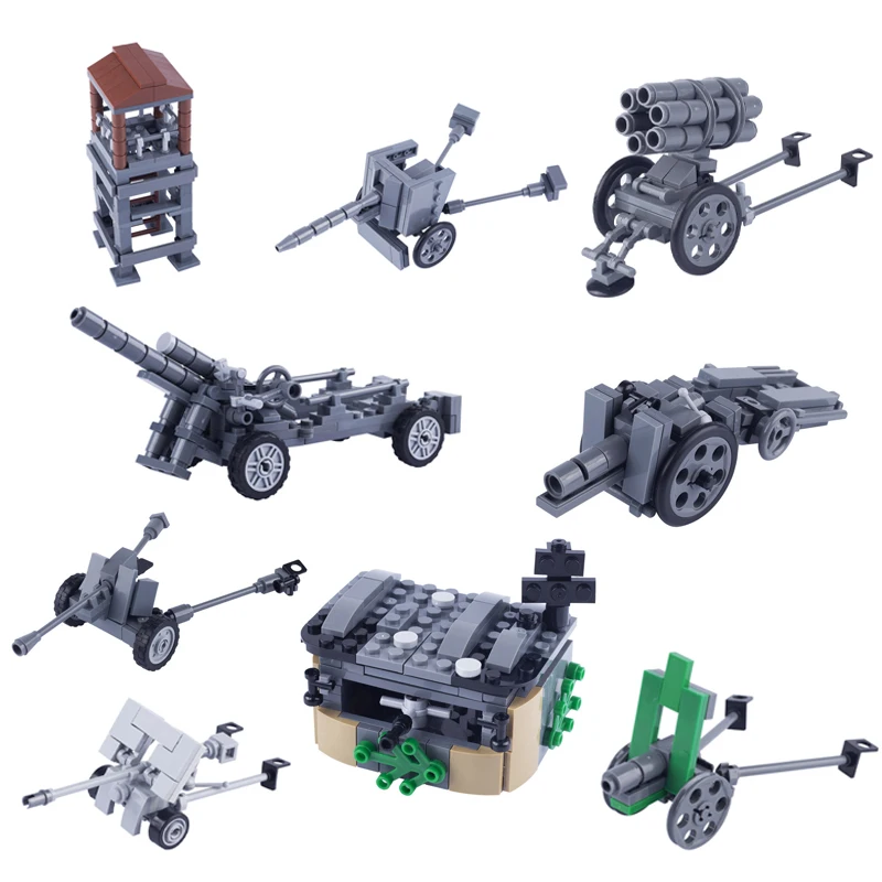 MOC World War II German Fortress Artillery PAK36 Anti Tank Artillery Building Block Children's Assembly Toy Birthday Gift