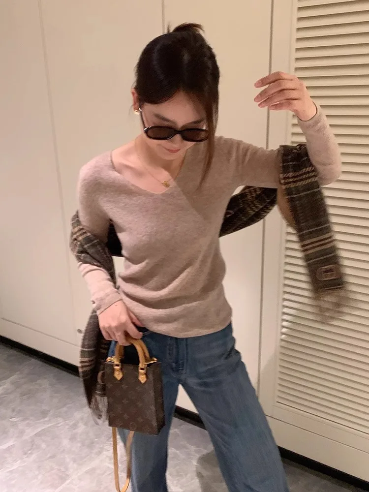 Модный тонкий кашемировый свитер с круглым вырезом женский свободный на весну и