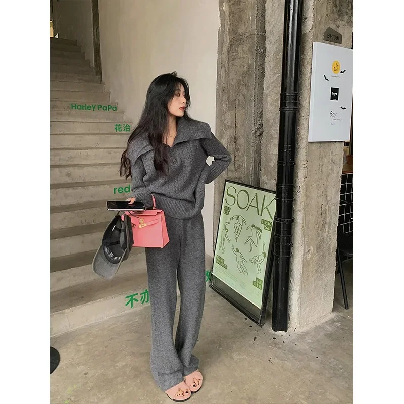 Новинка 2024 осенне-зимний корейский свитер с лацканами женские вязаные широкие