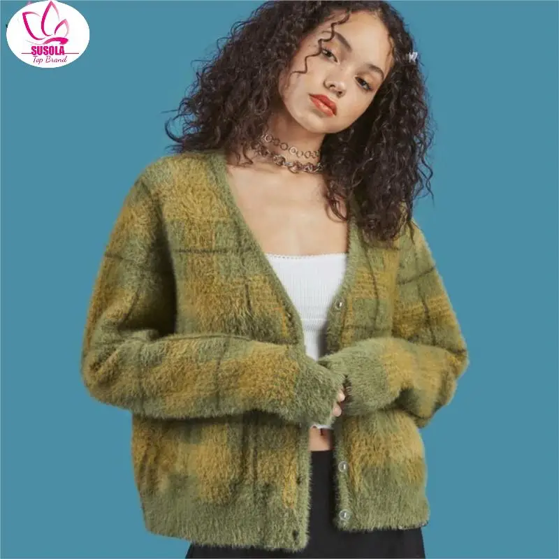 Винтажный мохеровый свитер женские вязаные кардиганы в стиле Харадзюку Дамский