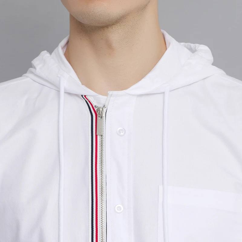 TB THOM Men's Shirt Clothing Zipper Hoodies Solid White Top Fashion Stripes Slim Casual Oxford Cotton Long Sleeve Women's Shirts