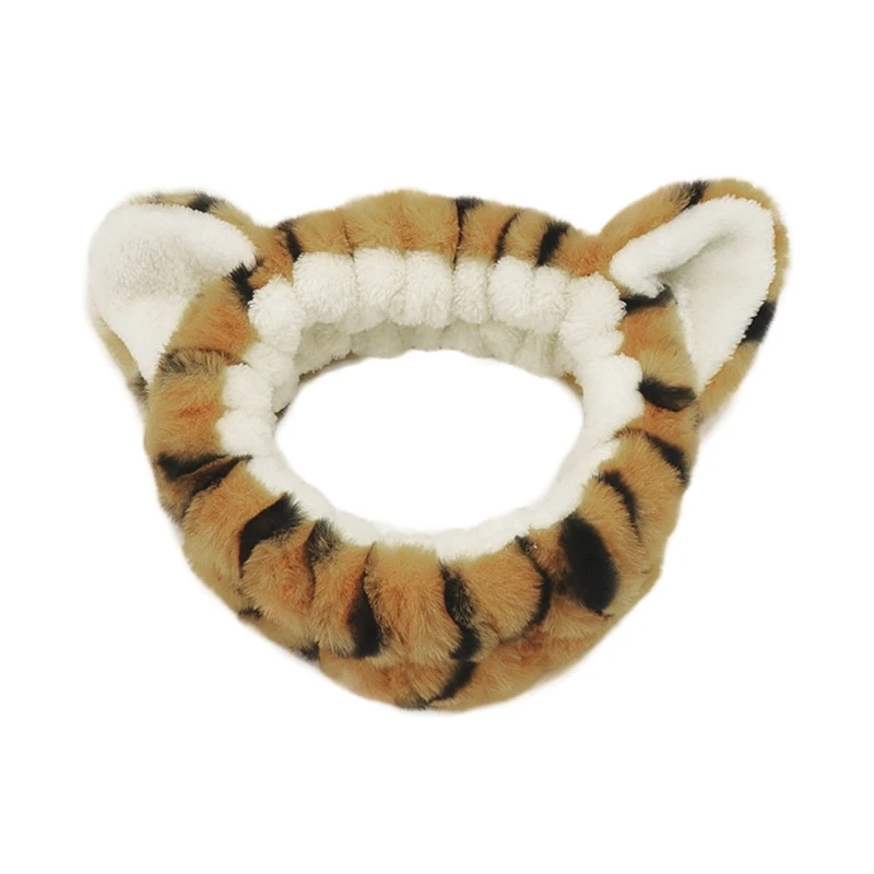

Tiger Ears Headband Cat Ears Hairband Elastic Turban Makeup Plush Headwrap